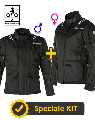 Kit Coppia Bolt CE 3 Strati Nero - Giacca Moto Certificata Befast Uomo + Donna 3 Kit Coppia Bolt CE 3 Strati Nero - Giacca Moto Certificata Befast Uomo + Donna