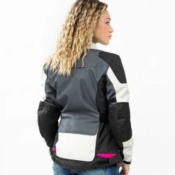 Giacca Moto Donna Befast BABYLON Lady CE Certificata Nero Grigio Chiaro -Negozio al dettaglio BEFAST 2022 busto shooting befast babylon nero grigio chiaro 3