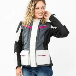 Giacca Moto Donna Befast BABYLON Lady CE Certificata Nero Grigio Chiaro -Negozio al dettaglio BEFAST 2022 busto shooting befast babylon nero grigio chiaro 7