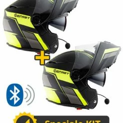 Kit Coppia Connect Nero Giallo - 2 Caschi Modulari Befast Connect Con Interfono Integrato