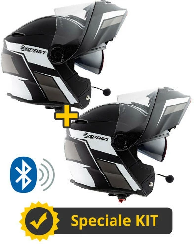 Kit Coppia Connect Nero Bianco - 2 Caschi Modulari Befast Connect Con Interfono Integrato 3 Kit Coppia Connect Nero Bianco - 2 Caschi Modulari Befast Connect Con Interfono Integrato