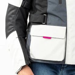 Giacca Moto Donna Befast BABYLON Lady CE Certificata Nero Grigio Chiaro -Negozio al dettaglio BEFAST 2022 dettaglio tasca shooting befast babylon nero grigio chiaro 5