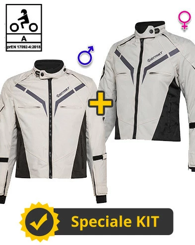 Kit Coppia Gamma CE Grigio - Giacca Moto Certificata Befast Uomo + Donna 3 Kit Coppia Gamma CE Grigio - Giacca Moto Certificata Befast Uomo + Donna