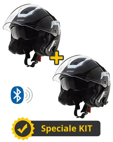 Kit Coppia JET Connect Bianco Nero - 2 Caschi Jet Befast JET Connect Con Interfono Integrato 2 Kit Coppia JET Connect Bianco Nero - 2 Caschi Jet Befast JET Connect Con Interfono Integrato