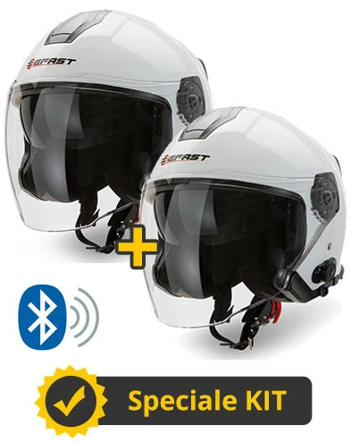 Kit Coppia JET Connect Bianco - 2 Caschi Jet Befast JET Connect Con Interfono Integrato 3 Kit Coppia JET Connect Bianco - 2 Caschi Jet Befast JET Connect Con Interfono Integrato
