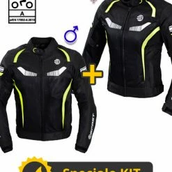 Kit Coppia Airtech CE Nero Giallo- Giacca Moto Estiva Certificata Befast Uomo + Donna