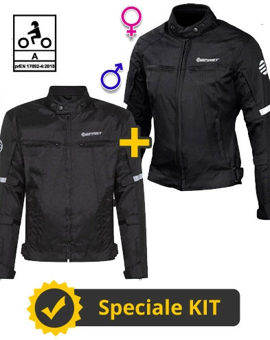 Kit Coppia Alltime CE 3 Strati Nero - Giacca Moto Certificata Befast Uomo + Donna 3 Kit Coppia Alltime CE 3 Strati Nero - Giacca Moto Certificata Befast Uomo + Donna