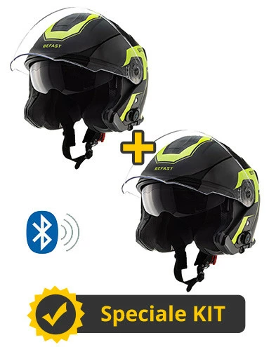 Kit Coppia JET Connect Giallo Nero - 2 Caschi Jet Befast JET Connect Con Interfono Integrato 3 Kit Coppia JET Connect Giallo Nero - 2 Caschi Jet Befast JET Connect Con Interfono Integrato