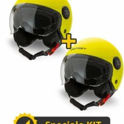 Kit Coppia Rapid II Giallo Fluo Opaco - 2 Caschi Jet Befast Doppia Visiera