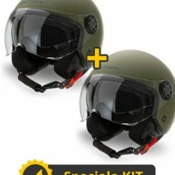 Kit Coppia Rapid II Verde Militare Opaco - 2 Caschi Jet Befast Doppia Visiera