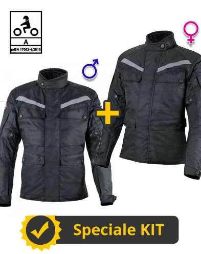 Kit Coppia Rocket CE 3 Strati Nero - Giacca Moto Certificata Befast Uomo + Donna 3 Kit Coppia Rocket CE 3 Strati Nero - Giacca Moto Certificata Befast Uomo + Donna