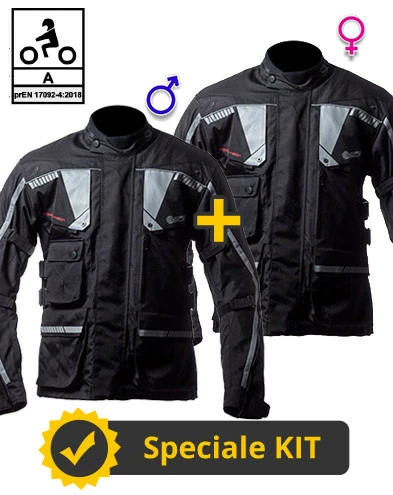 Kit Coppia Touring Tech CE Nero - Giacca Moto Certificata Befast Uomo + Donna 3 Kit Coppia Touring Tech CE Nero - Giacca Moto Certificata Befast Uomo + Donna